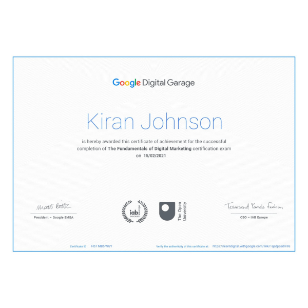 Google Digital Garage certification | SEO Expert in Kerala | Kiran Johnson